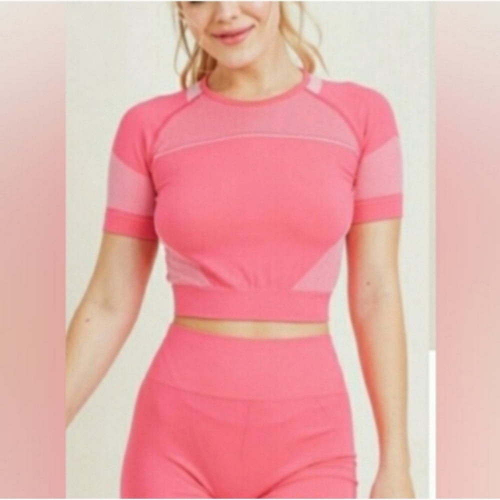 Kimberly C 2-PC Activewear Set Bike Shorts & Crop Top Fitness Yoga Cycling Gym